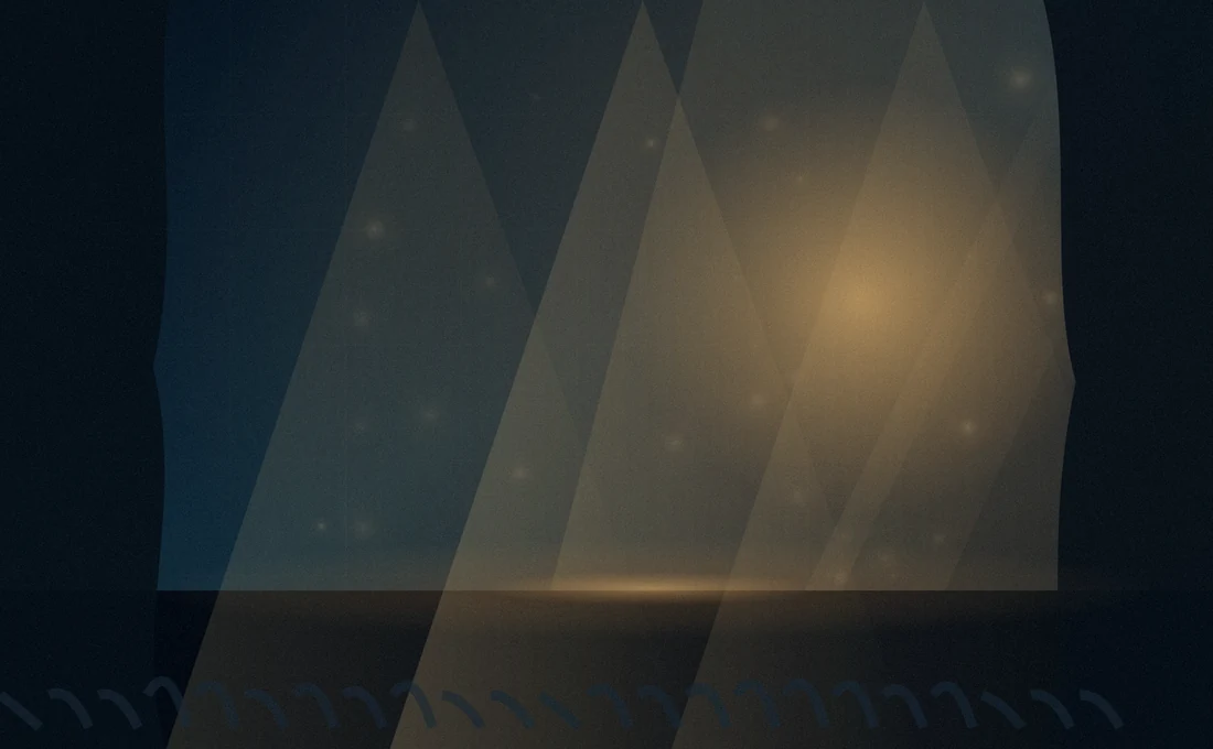 Ilustração de palco iluminado em tons azul e dourado