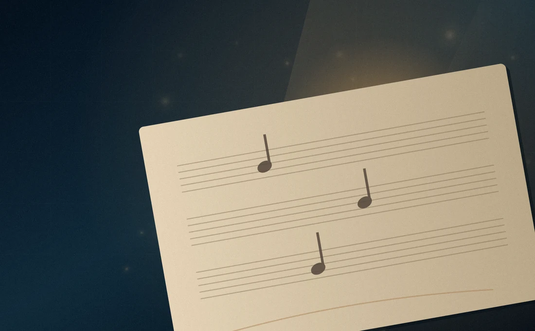 Ilustração de partitura e anotações musicais em papel
